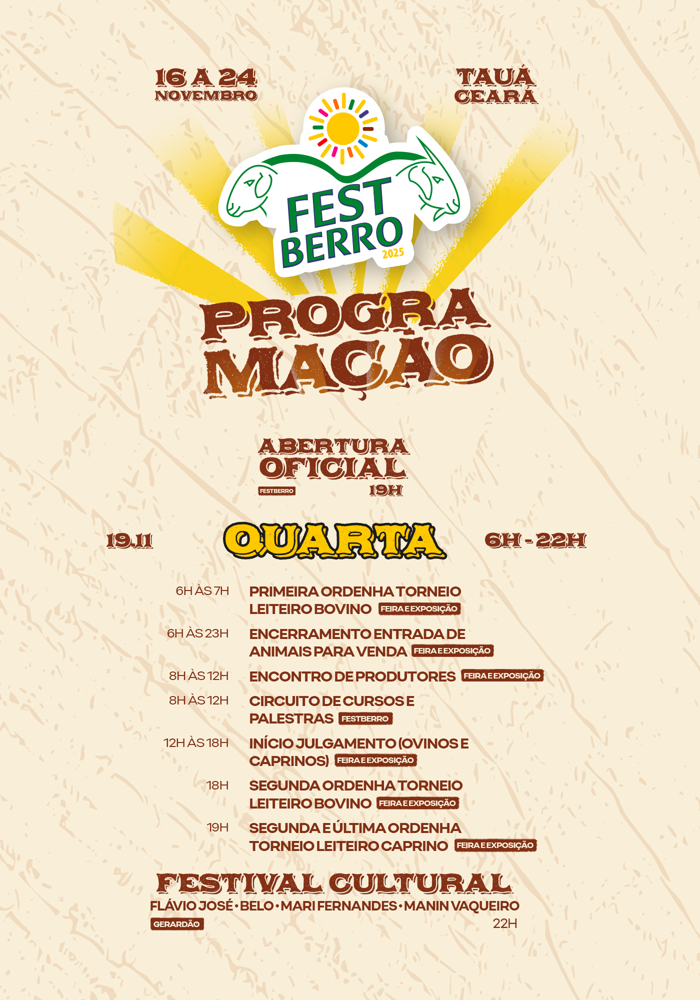 Programação detalhada de 19 de novembro
