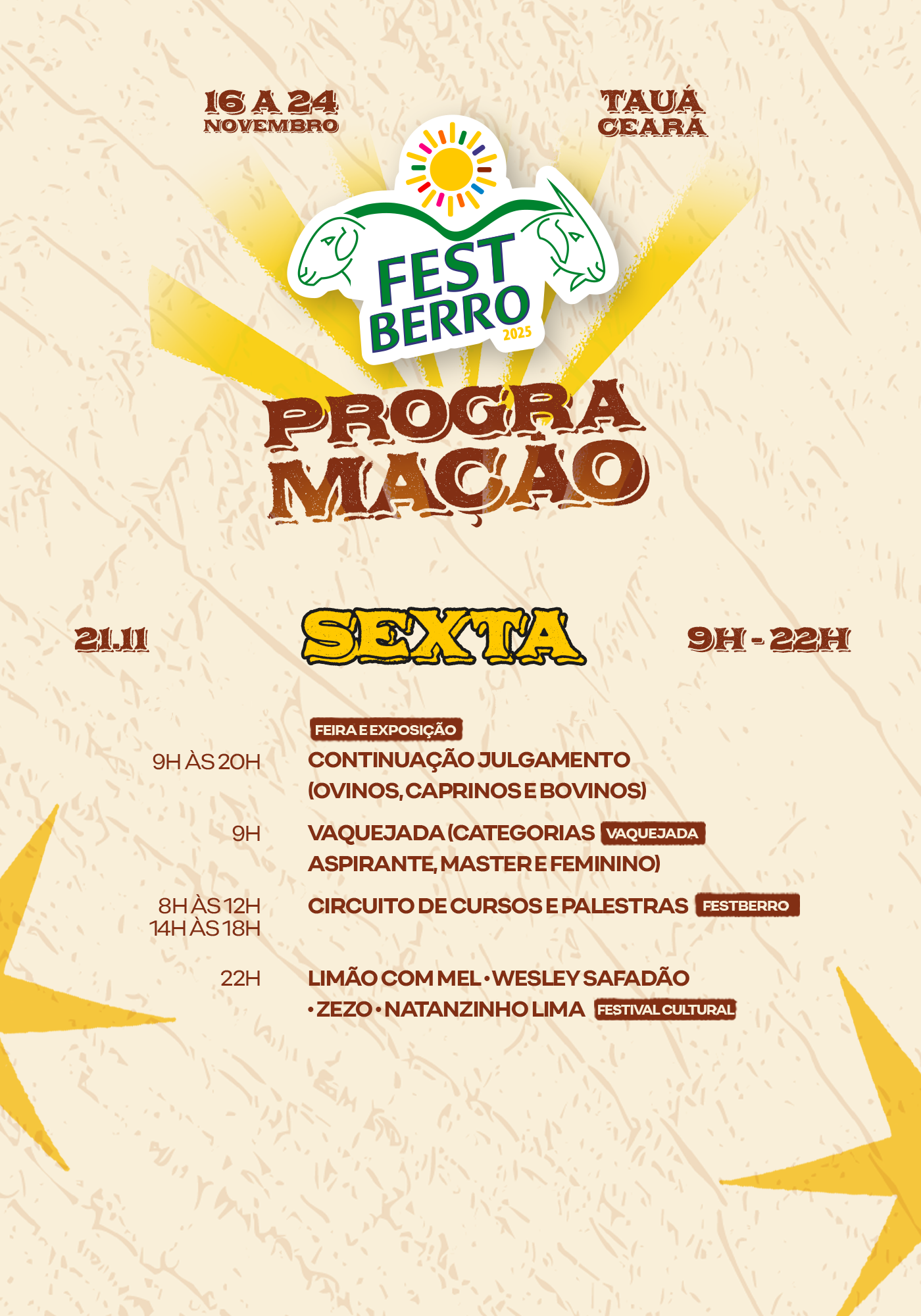 Programação detalhada de 21 de novembro