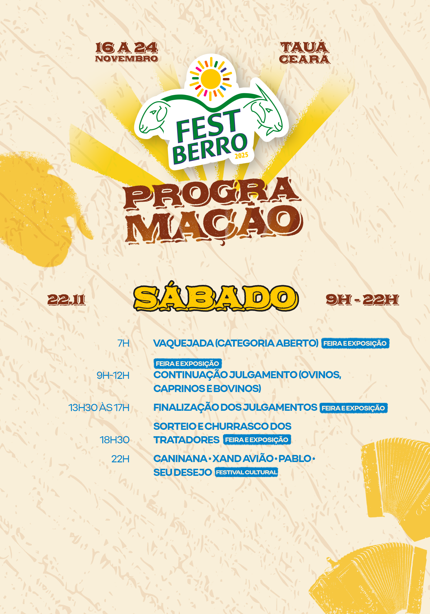 Programação detalhada de 22 de novembro